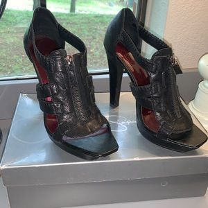 Black Leather Jessica Simpson Platform Heels